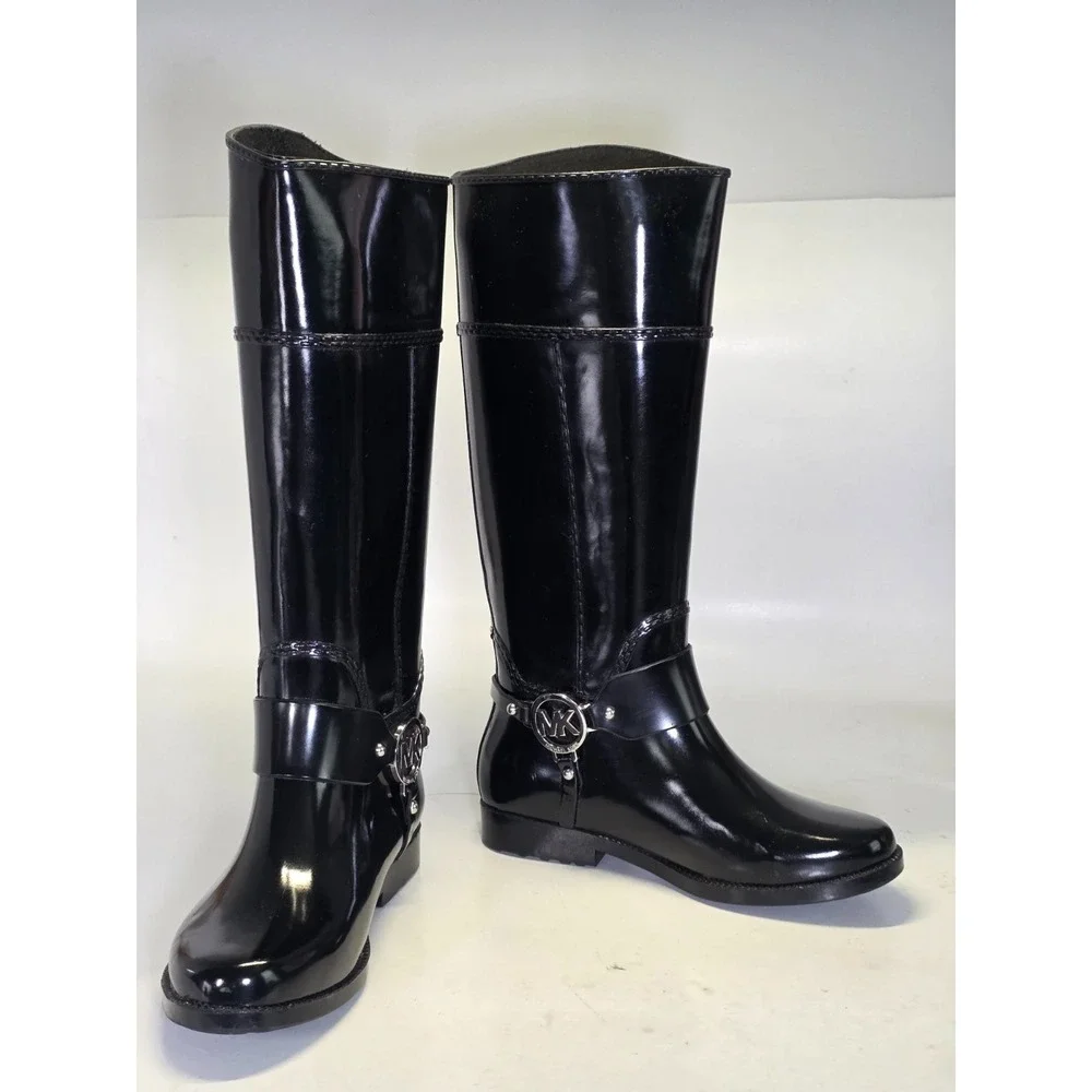 Michael Kors‎ MK Women's Rain Boots Size 6 M Black Tall Waterproof Rubber Riding